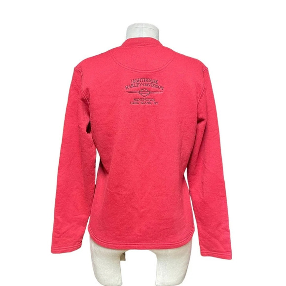 Harley Davidson Logo Embroidered Zip-Up Sweatshirt Jacket Red Black Size Small - Picture 7 of 10